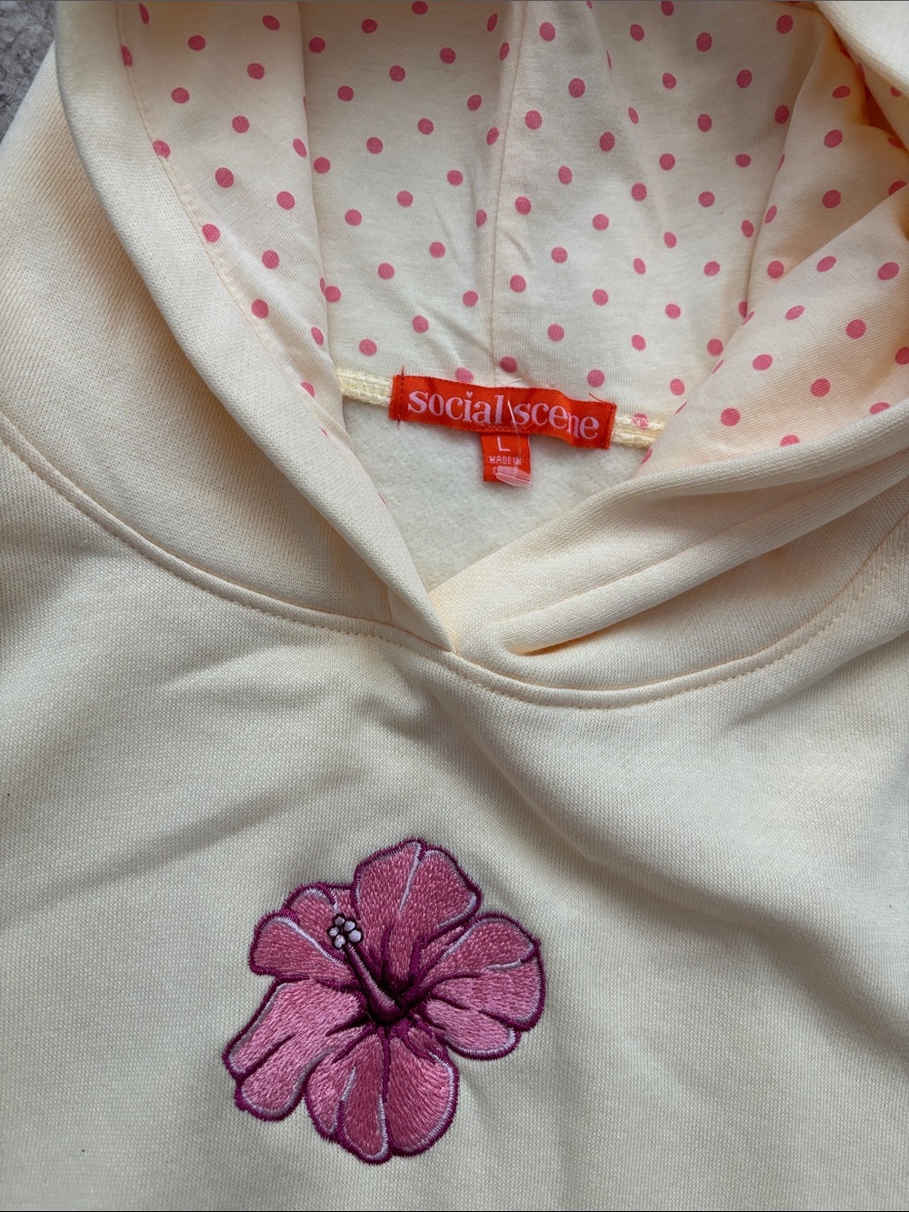 Yellow Hoodie Sweater with Pink Floral Embroidery - Picture 5 of 7